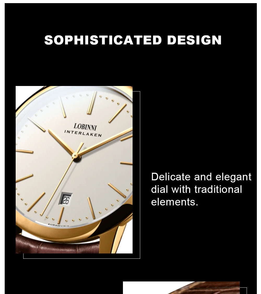 Montre Homme Lobinni Automatique Mécanique – Mouvement Miyota 9015 Ultra-Fine Étanche