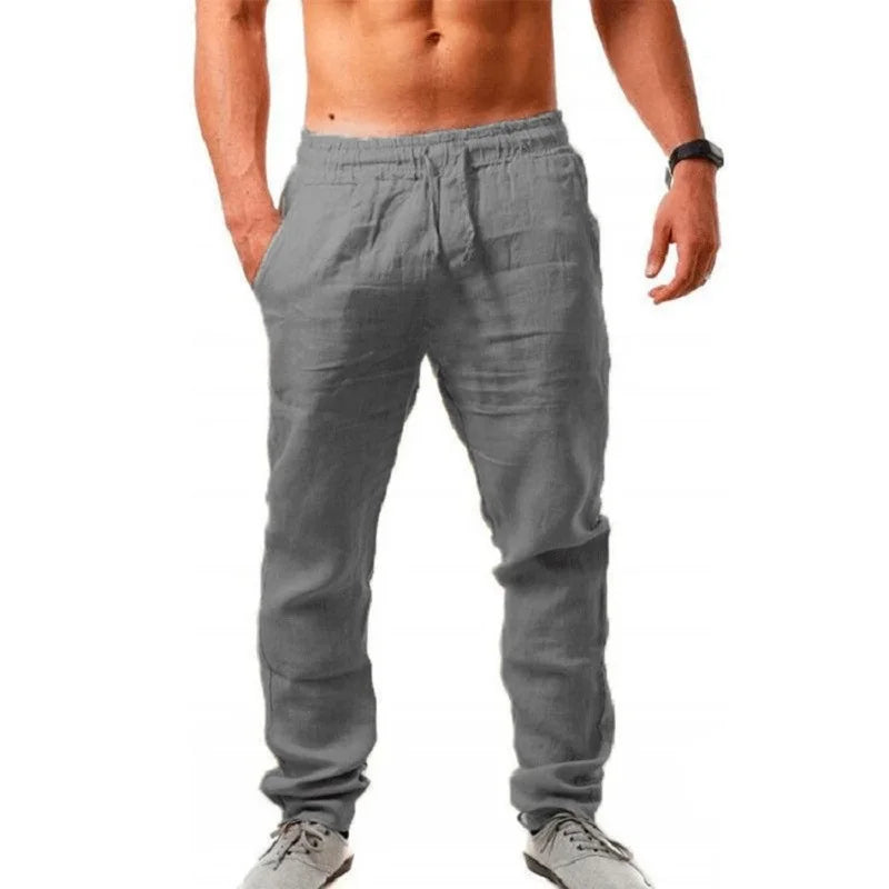 Pantalon Homme Coton Lin Respirant Couleur Unie Fitness Streetwear Casual Léger Confortable S-3XL | Pantalon Lin Coton Streetwear Premium