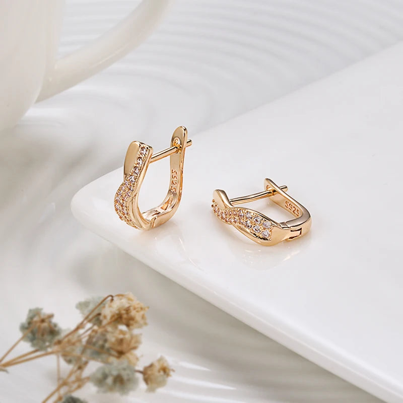 Boucles d'Oreilles Zircon Croix Rose Gold Kinel – Luxe Vintage Mariage Bijou Femme 2021