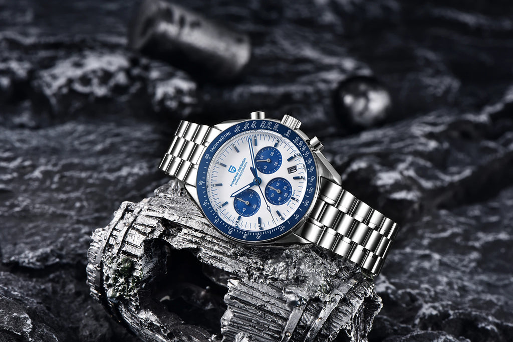 Montre Homme PAGANI DESIGN 2025 Lune Or Argent Quartz – Chronographe Saphir AR Date Auto
