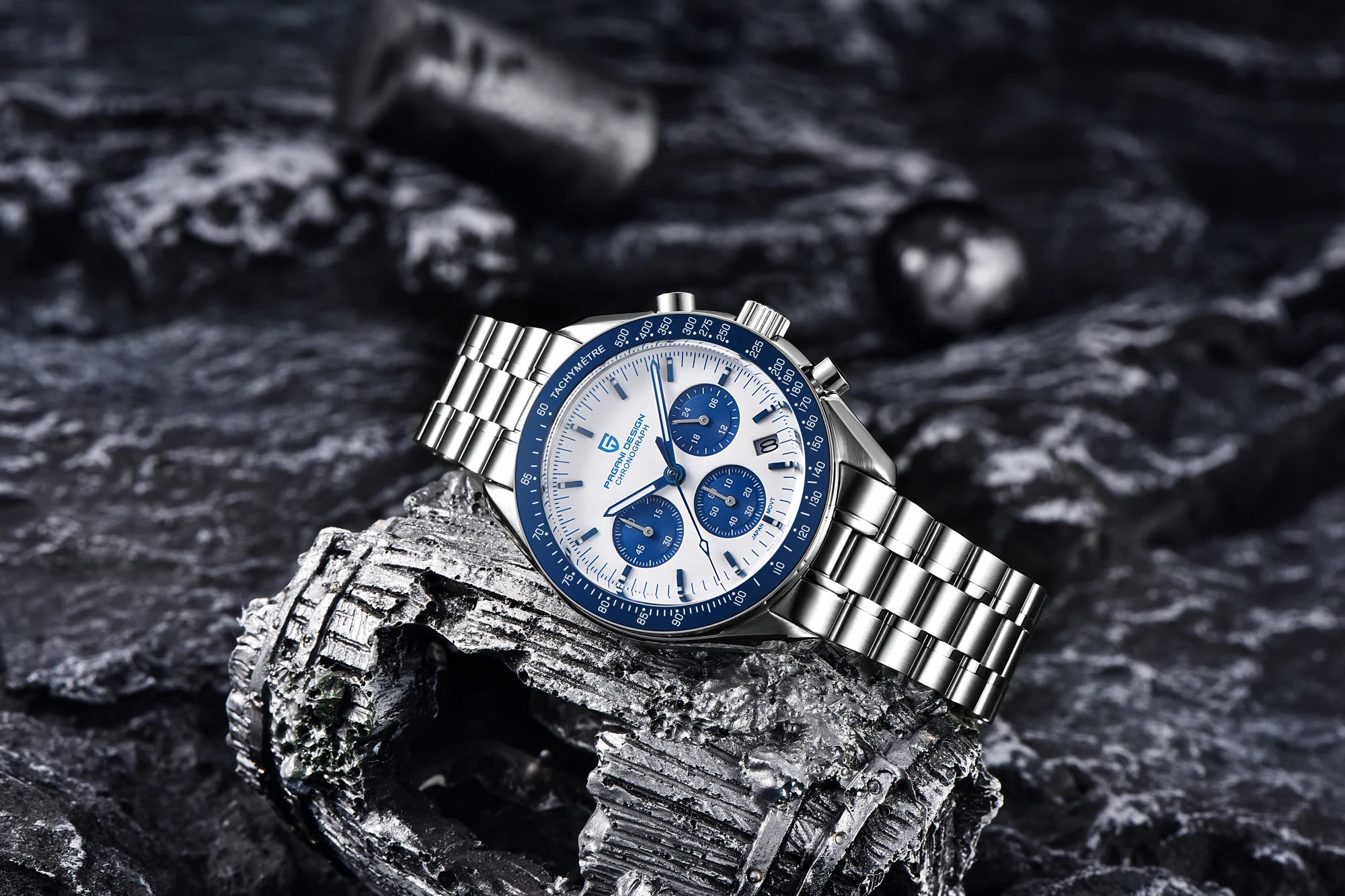 Montre Homme PAGANI DESIGN 2025 Lune Or Argent Quartz – Chronographe Saphir AR Date Auto