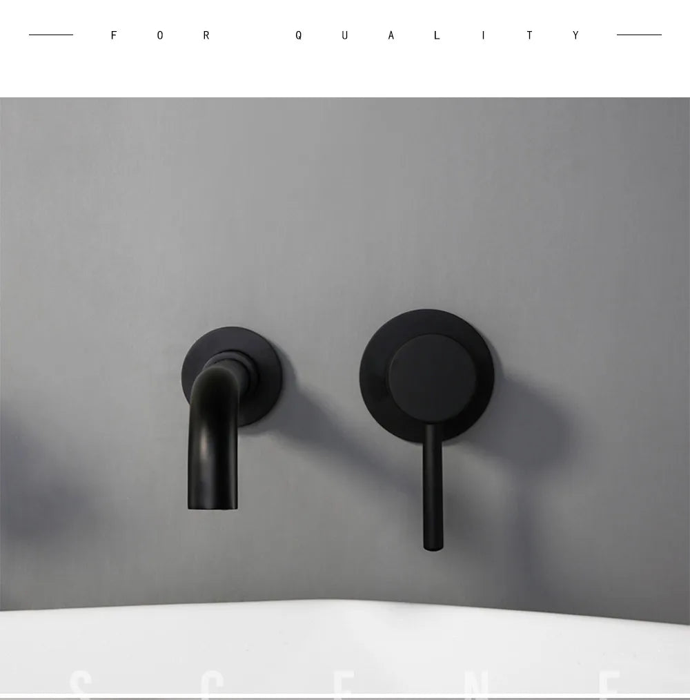 Robinet Lavabo Mural Noir Mat Mono-Commande – Bec 150/210/260mm au Choix | Mitigeur Encastré Salle de Bain