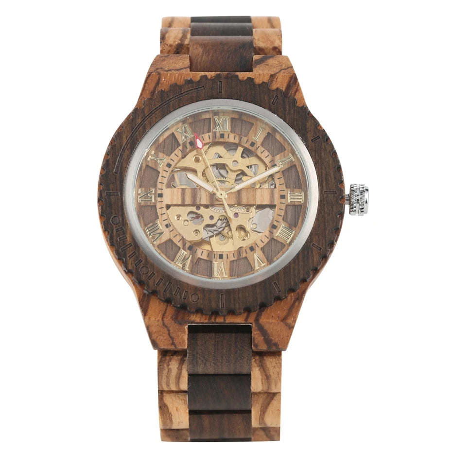 Montre Homme Luxe Mécanique Automatique Bois Bracelet Réglable – Fashion Éco-Responsable Unique