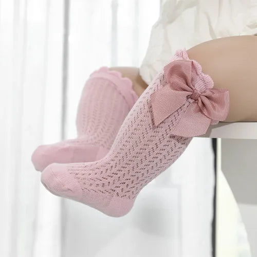 Chaussettes Hautes Bébé Unisexe Nœud Coton Mesh Été – Antidérapantes Nouveau-Né Toddler 0-2 Ans