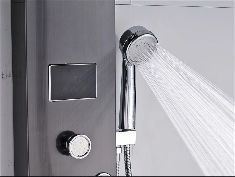Colonne Douche LED Luxe Nickel Brossé – SPA Jets Massage, Affichage Digital Température | Panneau Douche Tour Salle de Bain