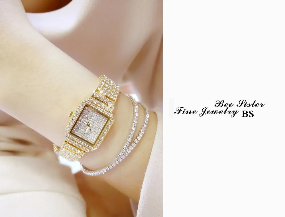 Montre Femme Cristal Rhinestone Diamant – Bracelet Acier Robe Élégante Cadeau Luxe