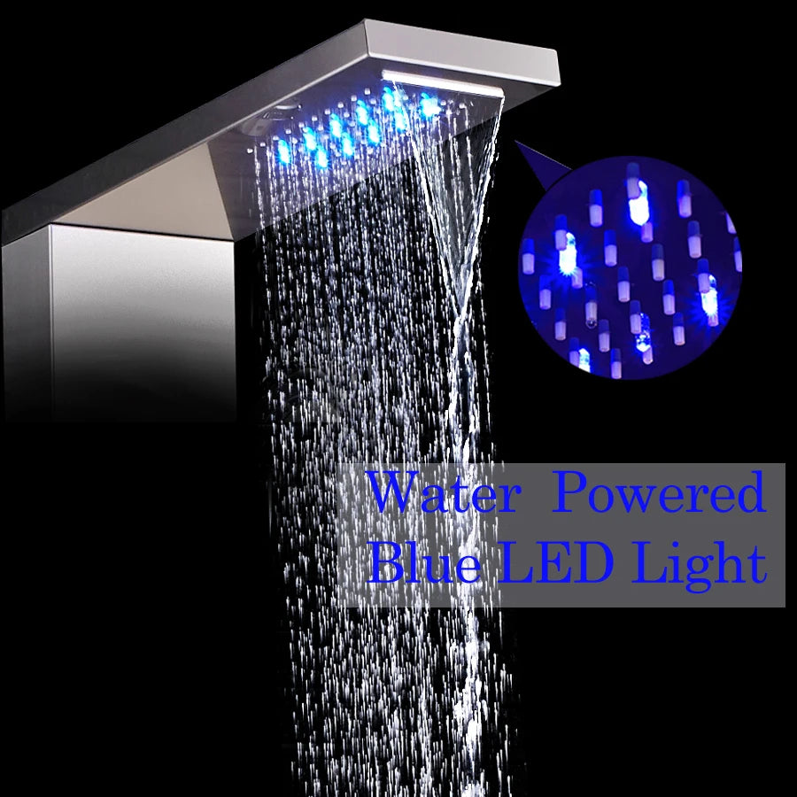 Colonne Douche LED Luxe Nickel Brossé – SPA Jets Massage, Affichage Digital Température | Panneau Douche Tour Salle de Bain