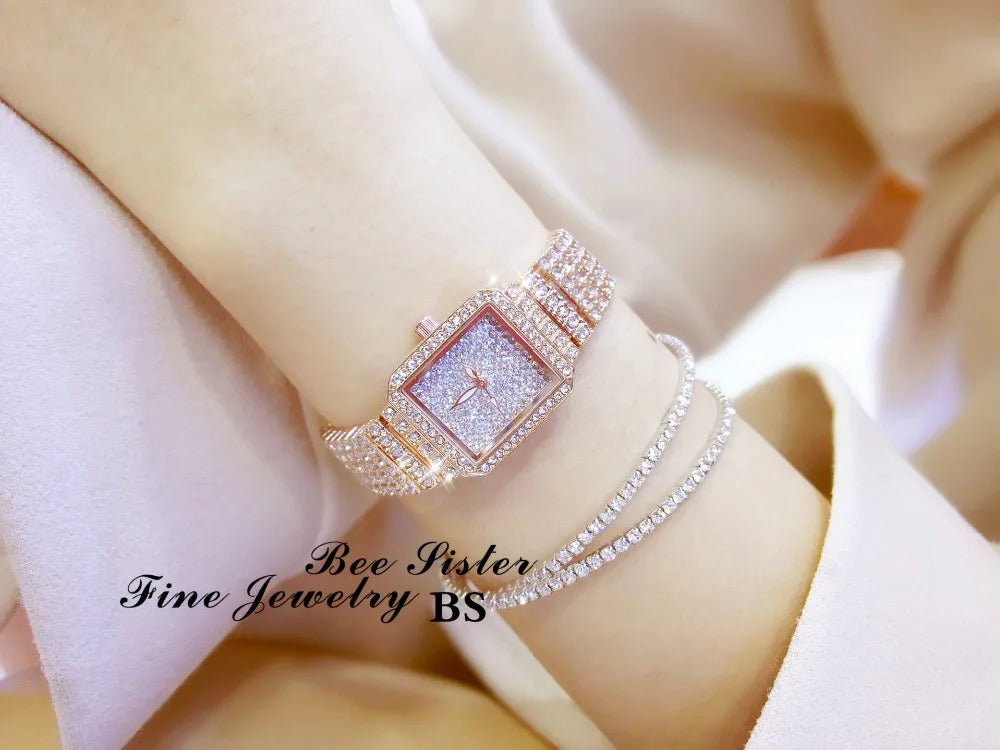 Montre Femme Cristal Rhinestone Diamant – Bracelet Acier Robe Élégante Cadeau Luxe