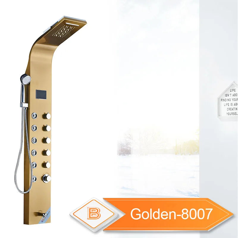 Panneau Douche LED 6 Modes Intelligent – Colonne LCD Rose Gold | Pluie, Cascade, Jets Massage & Robinet Mitigeur