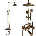 Rozin Ensemble Douche Antique Laiton Mural – Double Poignée, Douchette & Étagère Intégrée | Mitigeur Style Vintage