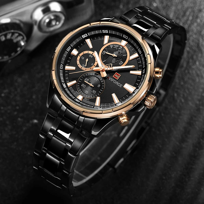 Montre Homme NAVIFORCE Luxe Business Quartz Affichage 24h Date Acier Inoxydable Sport Élégante | Montre NAVIFORCE Luxe Business Quartz Premium