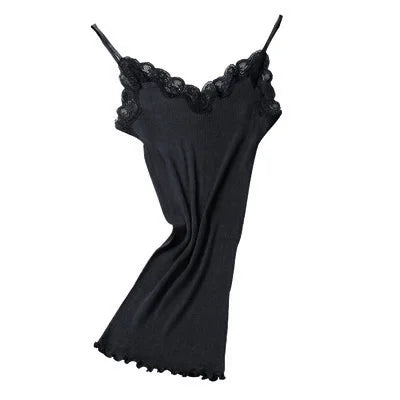 Camisole Dentelle 70% Soie Naturelle & 30% Coton - Basique Luxe Doux Couleur Unie | SuyaDream