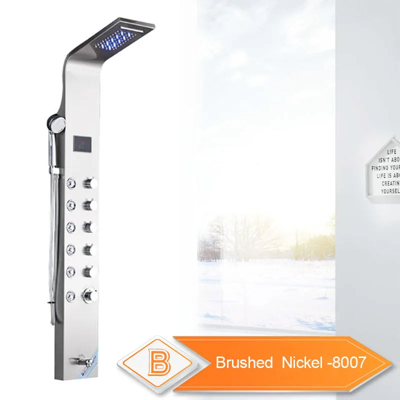 Panneau Douche LED 6 Modes Intelligent – Colonne LCD Rose Gold | Pluie, Cascade, Jets Massage & Robinet Mitigeur