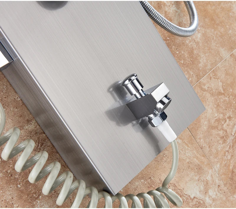 Panneau Douche LED 6 Modes Intelligent – Colonne LCD Rose Gold | Pluie, Cascade, Jets Massage & Robinet Mitigeur