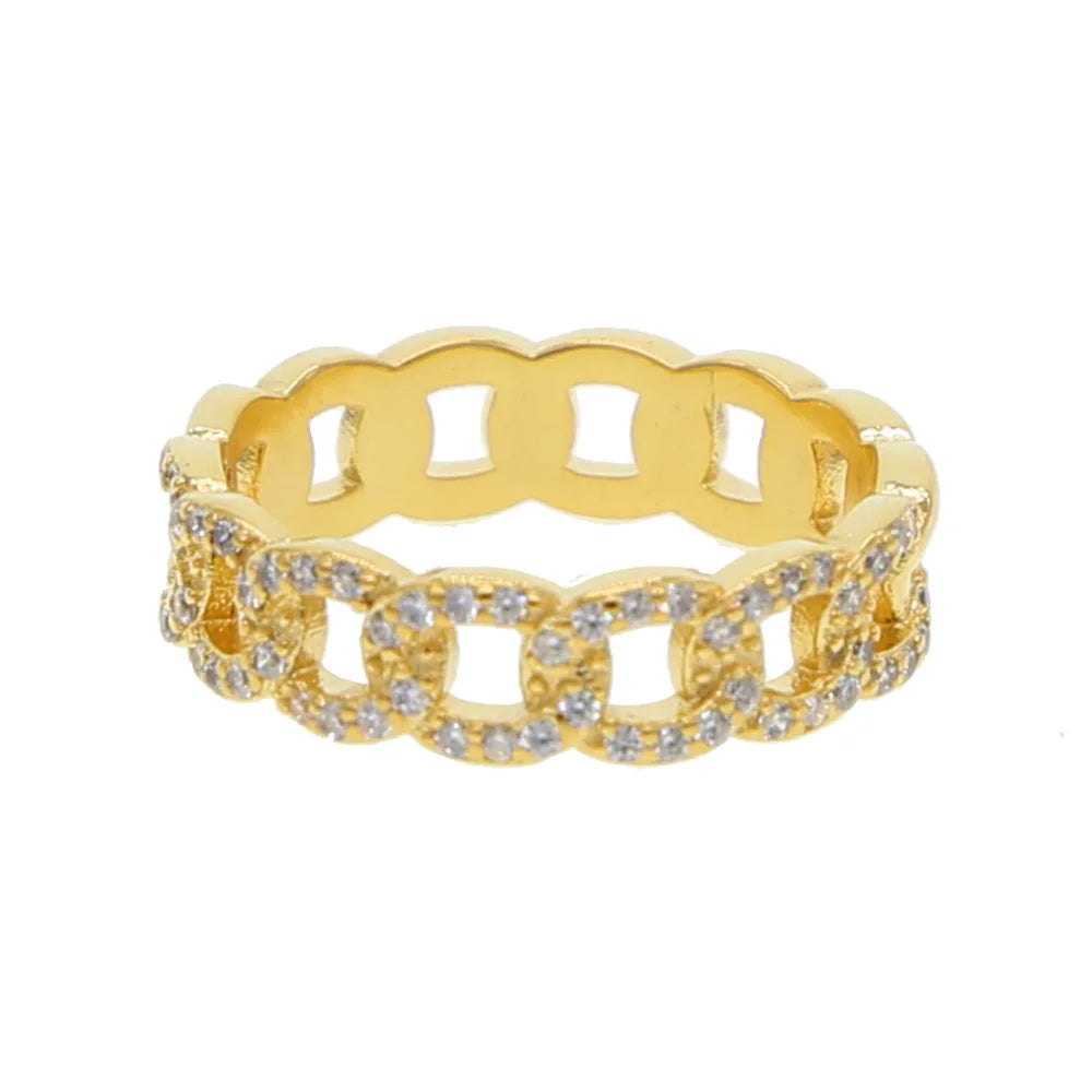 Bague Cercle Pavé CZ Luxe Chaîne Cubaine Dorée – Bijou Minimaliste Fashion Mixte