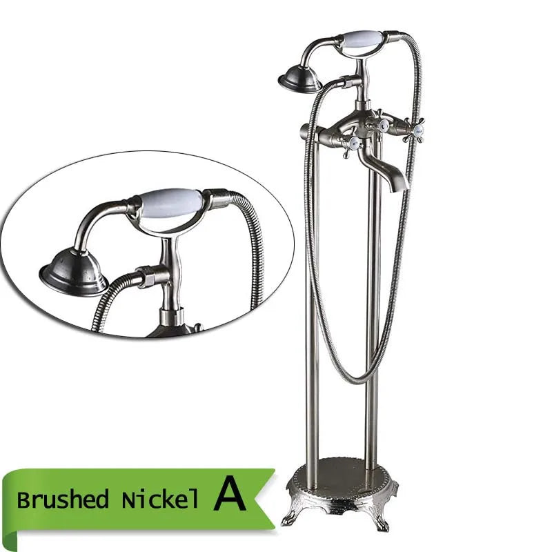 Robinet Baignoire Ìlot Sol Laiton Antique – Double Poignée, Bec Pivotant & Douchette | Style Vintage Salle de Bain