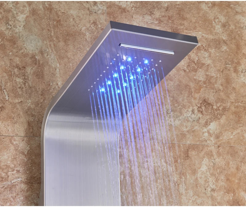 Panneau Douche LED 6 Modes Intelligent – Colonne LCD Rose Gold | Pluie, Cascade, Jets Massage & Robinet Mitigeur