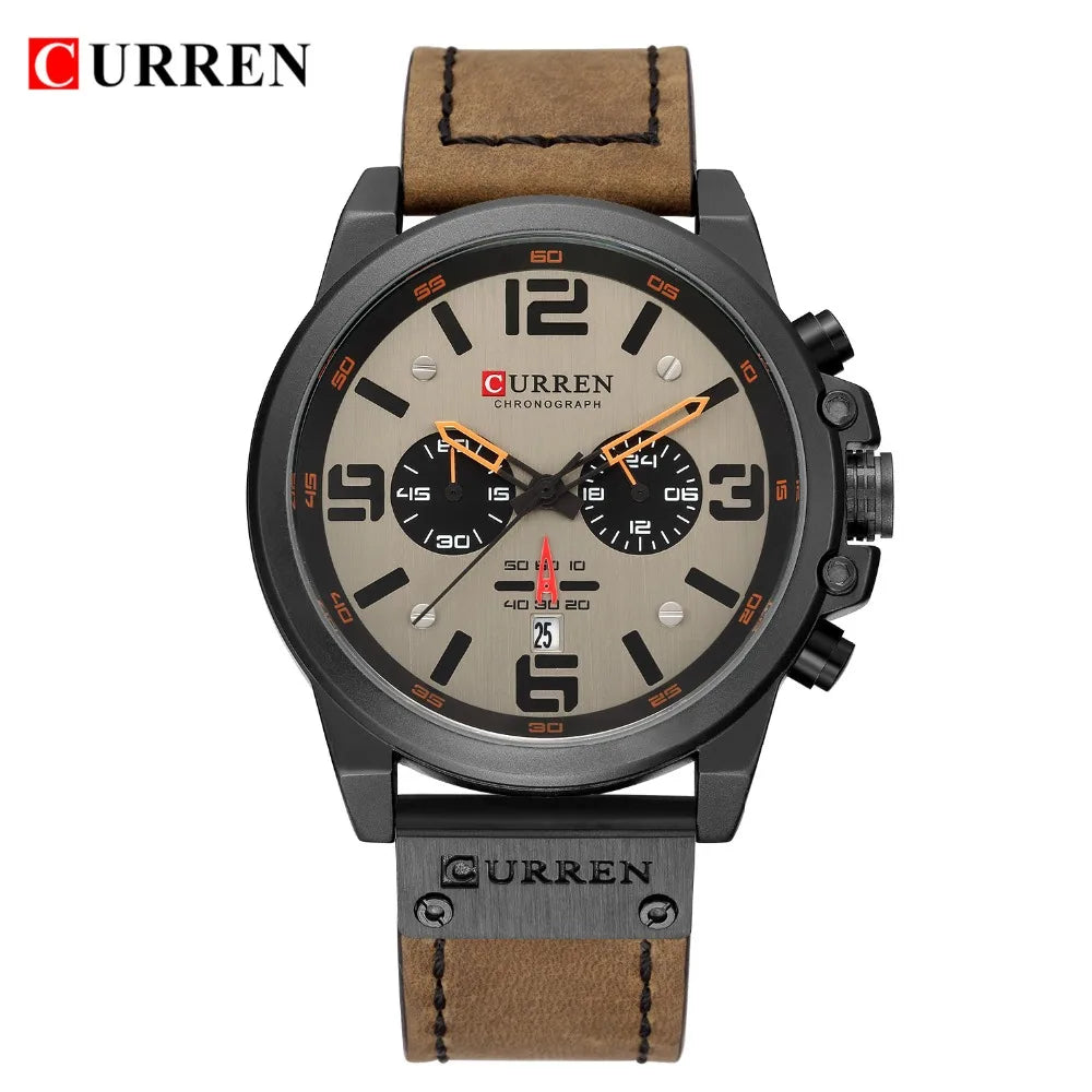 Montre Homme CURREN Luxe Quartz Cuir Militaire – Date Sport Business Fashion