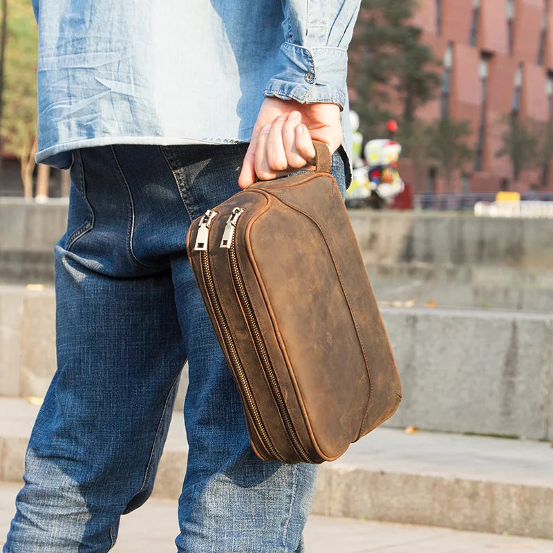 Trousse de Toilette Homme Cuir Véritable Vintage – Sac Cosmétique Organisateur Voyage