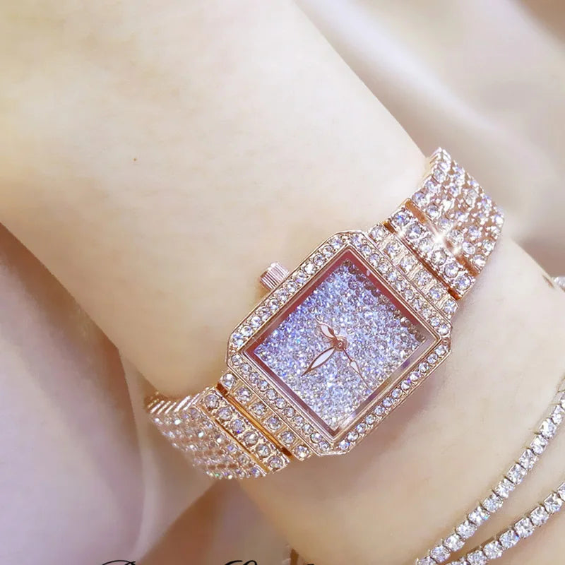 Montre Femme Cristal Rhinestone Diamant – Bracelet Acier Robe Élégante Cadeau Luxe