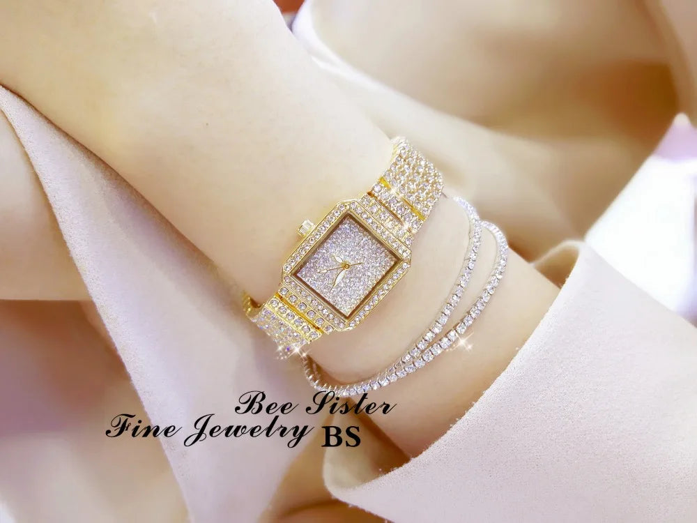 Montre Femme Cristal Rhinestone Diamant – Bracelet Acier Robe Élégante Cadeau Luxe