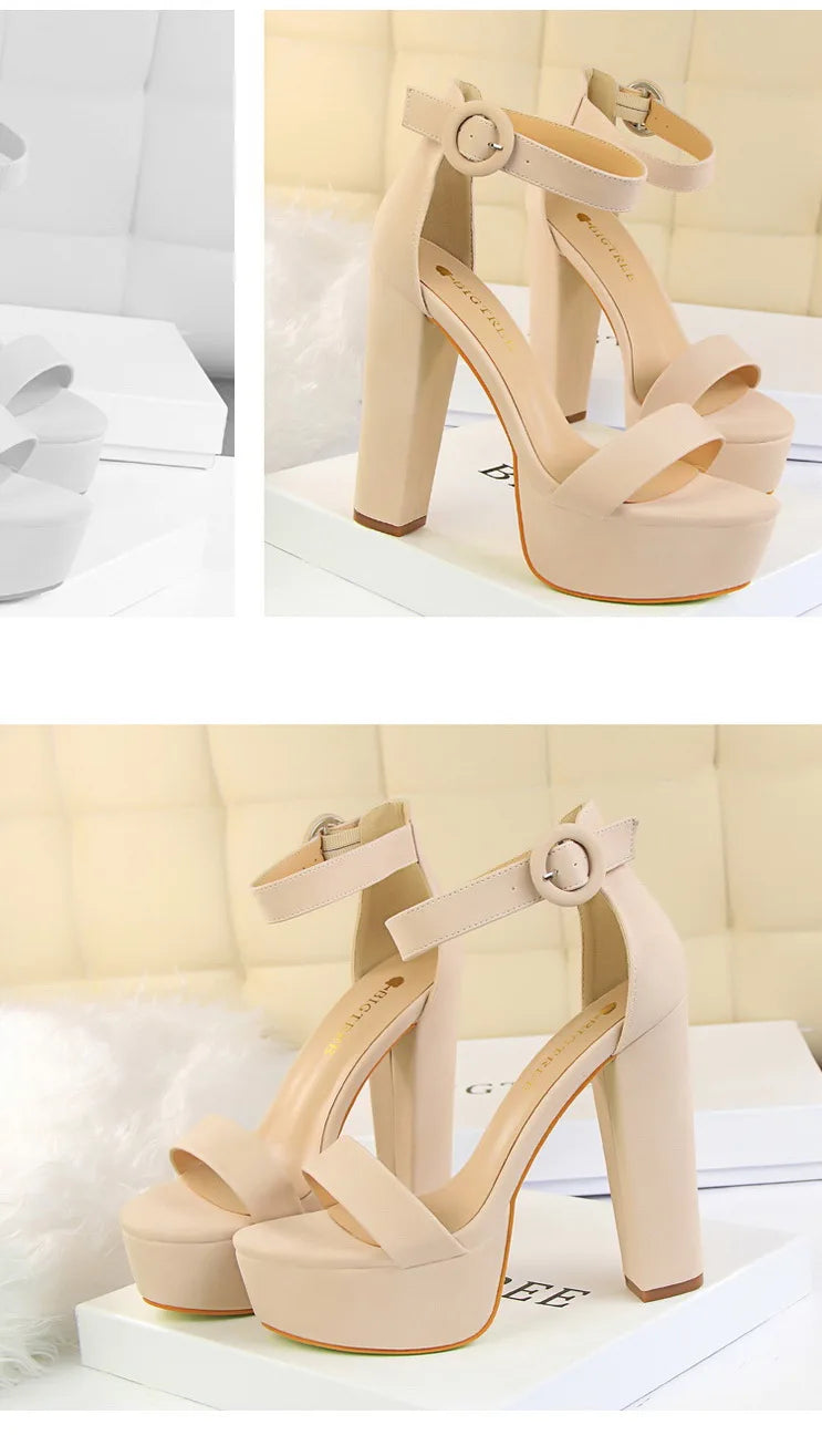 BIGTREE Pumps Block Heels Plateforme Boucle Femme – Sandales Sexy Fashion Talon Carré
