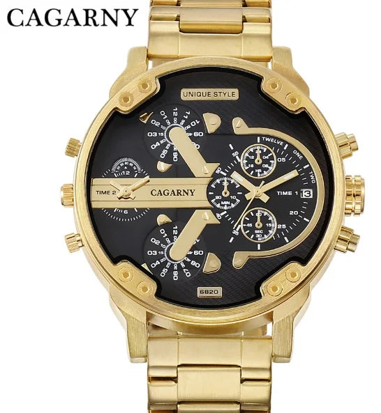 Montre Homme Cagarny D6820 Quartz Militaire – Double Fuseau Bracelet Cuir Fashion