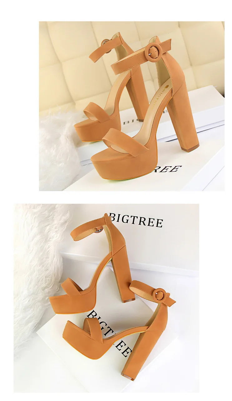 BIGTREE Pumps Block Heels Plateforme Boucle Femme – Sandales Sexy Fashion Talon Carré