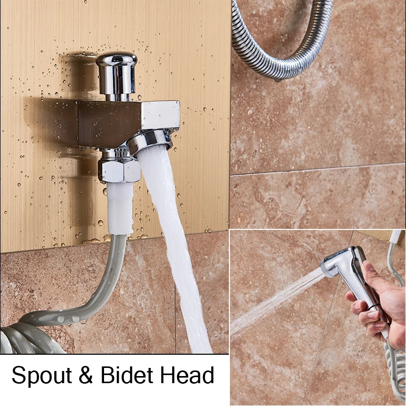 Panneau Douche LED 6 Modes Intelligent – Colonne LCD Rose Gold | Pluie, Cascade, Jets Massage & Robinet Mitigeur