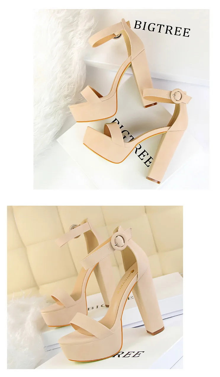 BIGTREE Pumps Block Heels Plateforme Boucle Femme – Sandales Sexy Fashion Talon Carré