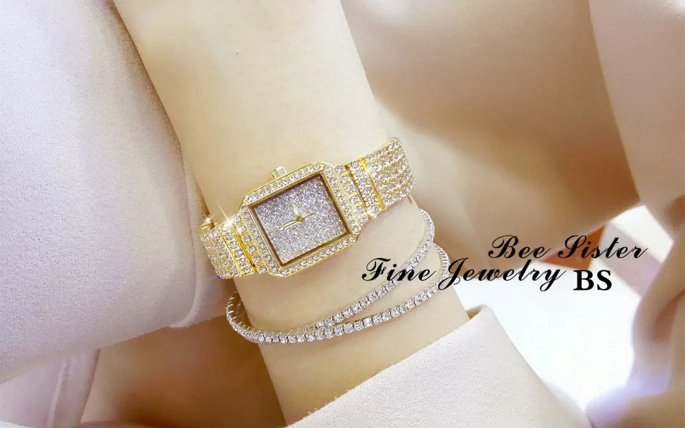 Montre Femme Cristal Rhinestone Diamant – Bracelet Acier Robe Élégante Cadeau Luxe