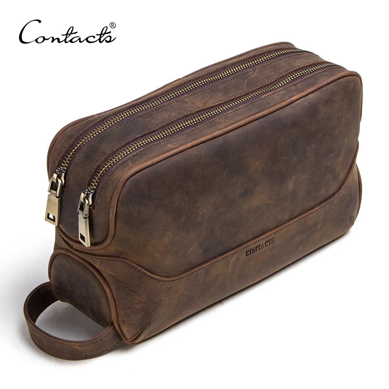 Trousse de Toilette Homme Cuir Véritable Vintage – Sac Cosmétique Organisateur Voyage