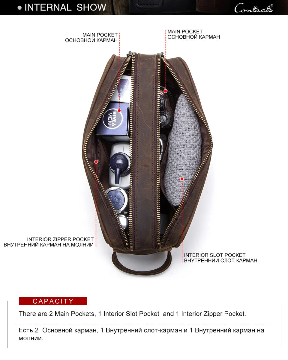 Trousse de Toilette Homme Cuir Véritable Vintage – Sac Cosmétique Organisateur Voyage