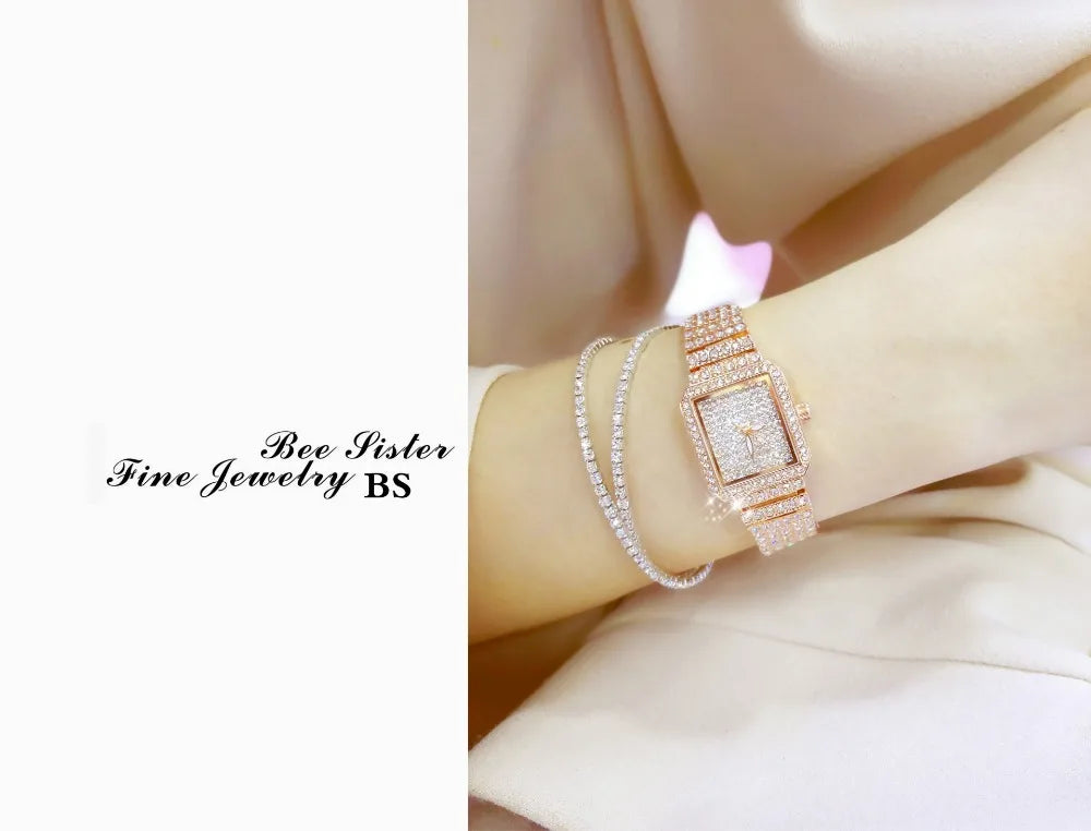 Montre Femme Cristal Rhinestone Diamant – Bracelet Acier Robe Élégante Cadeau Luxe