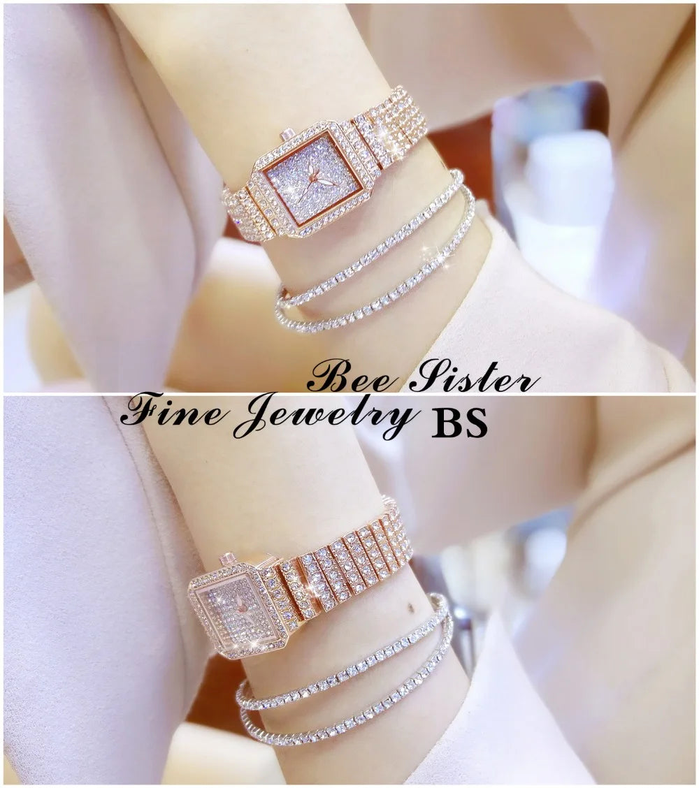 Montre Femme Cristal Rhinestone Diamant – Bracelet Acier Robe Élégante Cadeau Luxe
