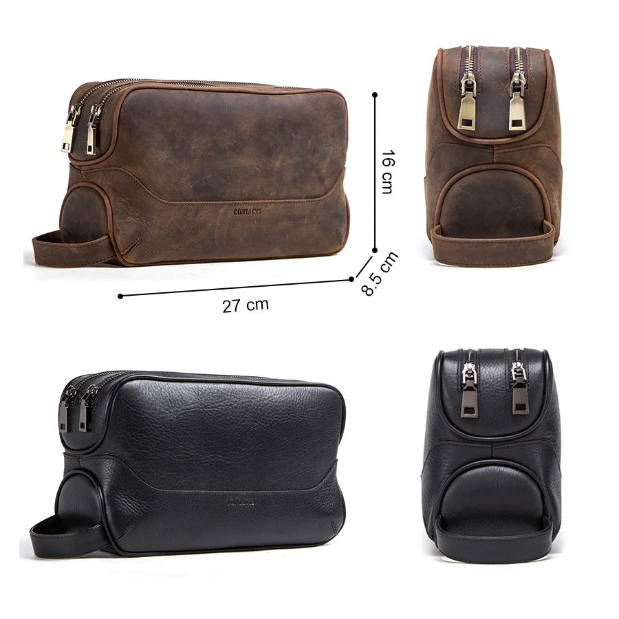 Trousse de Toilette Homme Cuir Véritable Vintage – Sac Cosmétique Organisateur Voyage