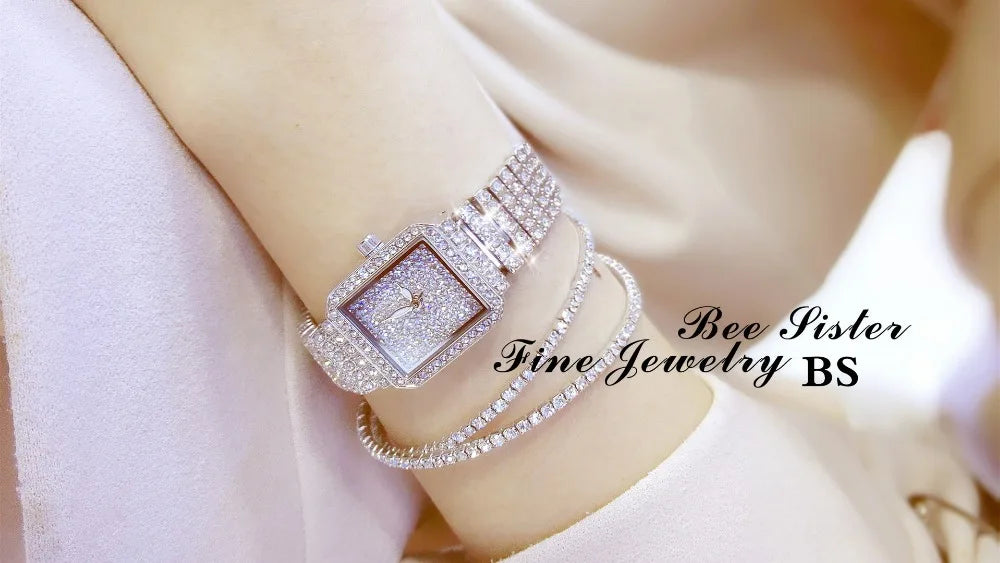 Montre Femme Cristal Rhinestone Diamant – Bracelet Acier Robe Élégante Cadeau Luxe