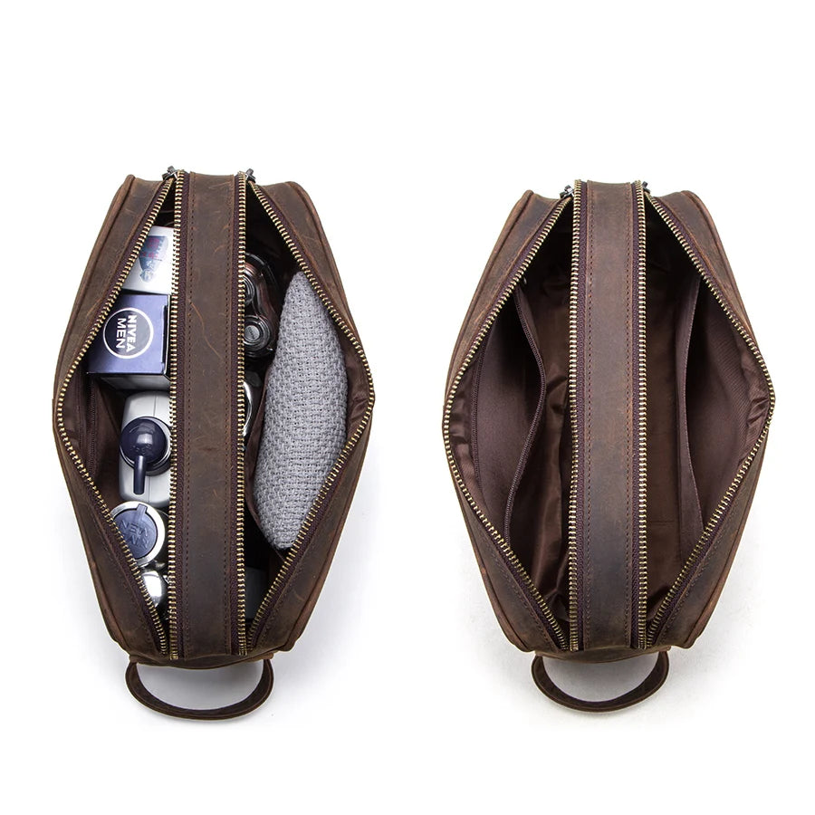 Trousse de Toilette Homme Cuir Véritable Vintage – Sac Cosmétique Organisateur Voyage