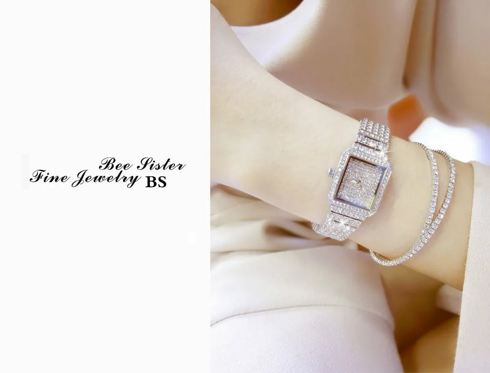 Montre Femme Cristal Rhinestone Diamant – Bracelet Acier Robe Élégante Cadeau Luxe