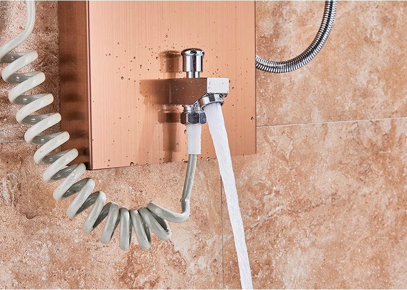 Panneau Douche LED 6 Modes Intelligent – Colonne LCD Rose Gold | Pluie, Cascade, Jets Massage & Robinet Mitigeur