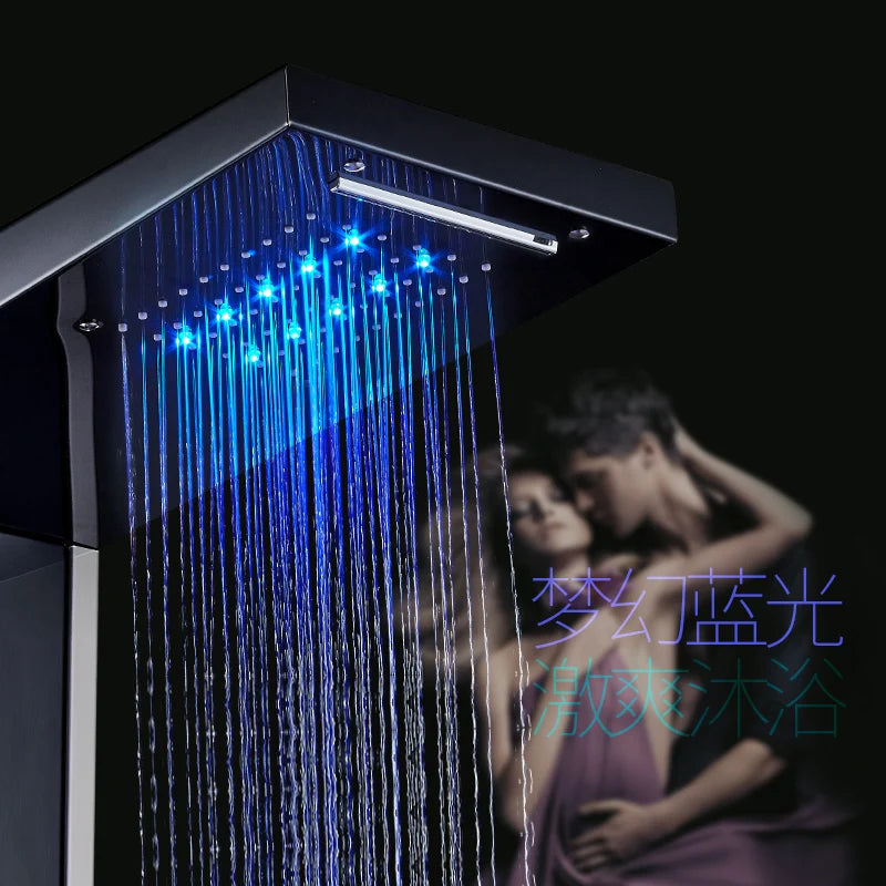 Colonne Douche LED Luxe Nickel Brossé – SPA Jets Massage, Affichage Digital Température | Panneau Douche Tour Salle de Bain