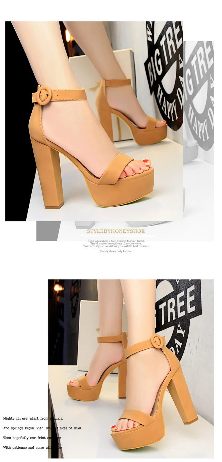 BIGTREE Pumps Block Heels Plateforme Boucle Femme – Sandales Sexy Fashion Talon Carré