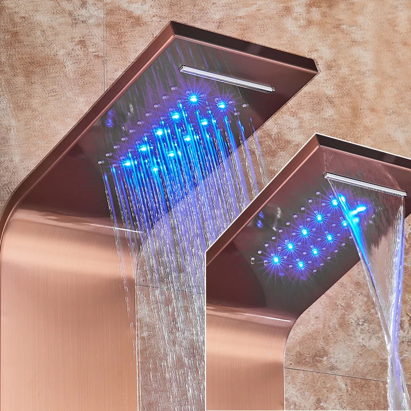 Panneau Douche LED 6 Modes Intelligent – Colonne LCD Rose Gold | Pluie, Cascade, Jets Massage & Robinet Mitigeur