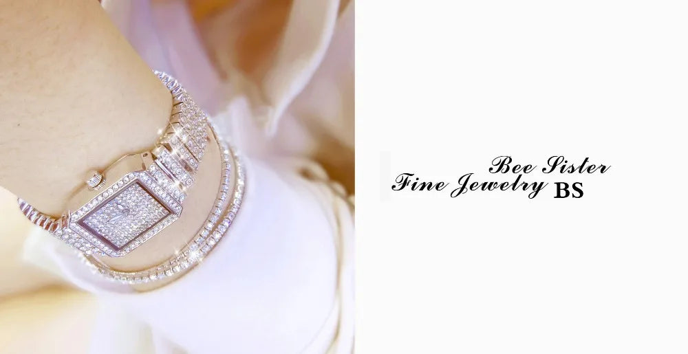 Montre Femme Cristal Rhinestone Diamant – Bracelet Acier Robe Élégante Cadeau Luxe