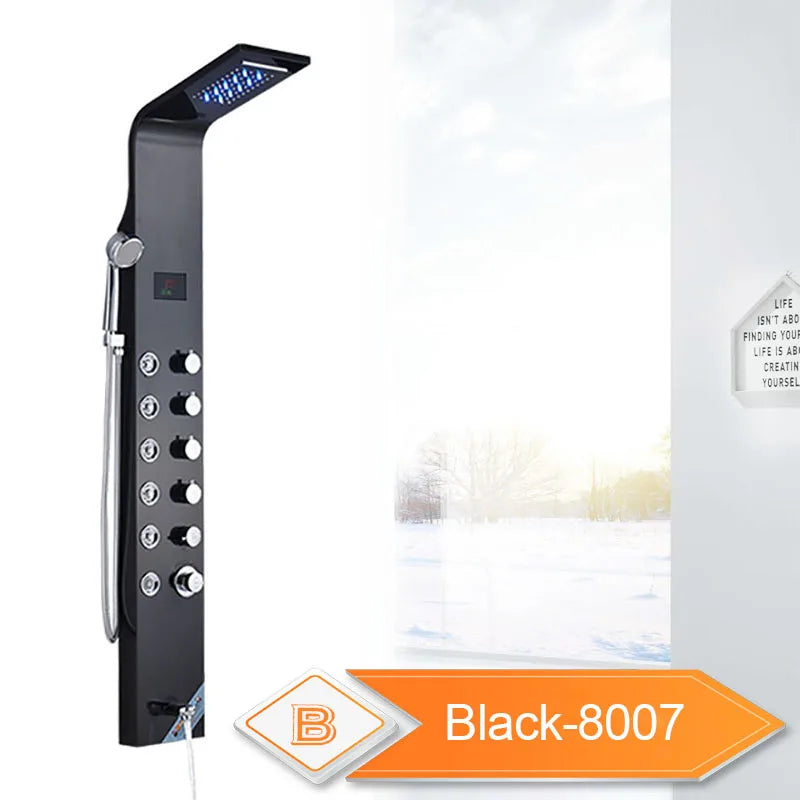 Panneau Douche LED 6 Modes Intelligent – Colonne LCD Rose Gold | Pluie, Cascade, Jets Massage & Robinet Mitigeur