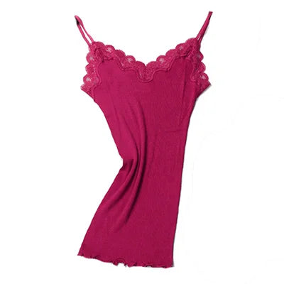 Camisole Dentelle 70% Soie Naturelle & 30% Coton - Basique Luxe Doux Couleur Unie | SuyaDream