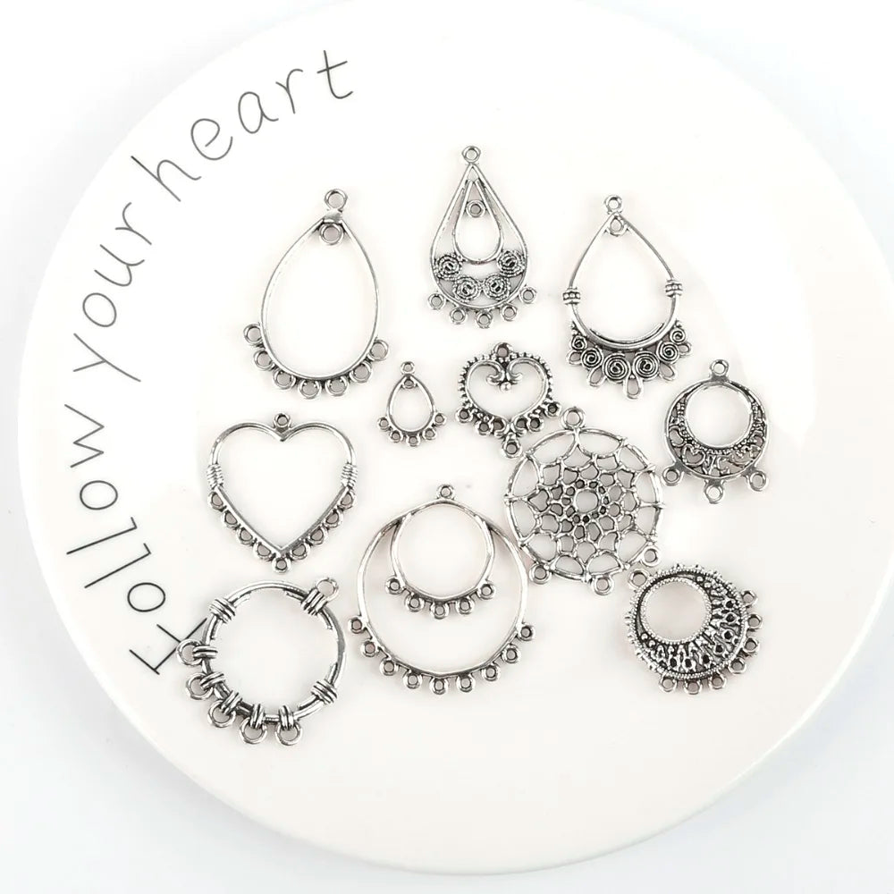Lot 10 Connecteurs Boucles d'Oreilles Argent Antique — Accessoires DIY Bijoux