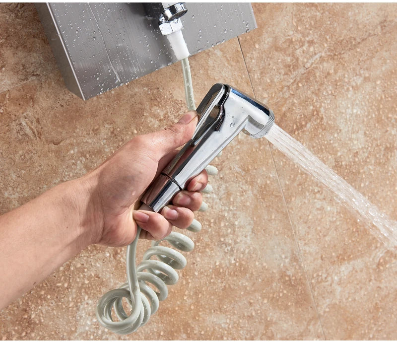 Panneau Douche LED 6 Modes Intelligent – Colonne LCD Rose Gold | Pluie, Cascade, Jets Massage & Robinet Mitigeur
