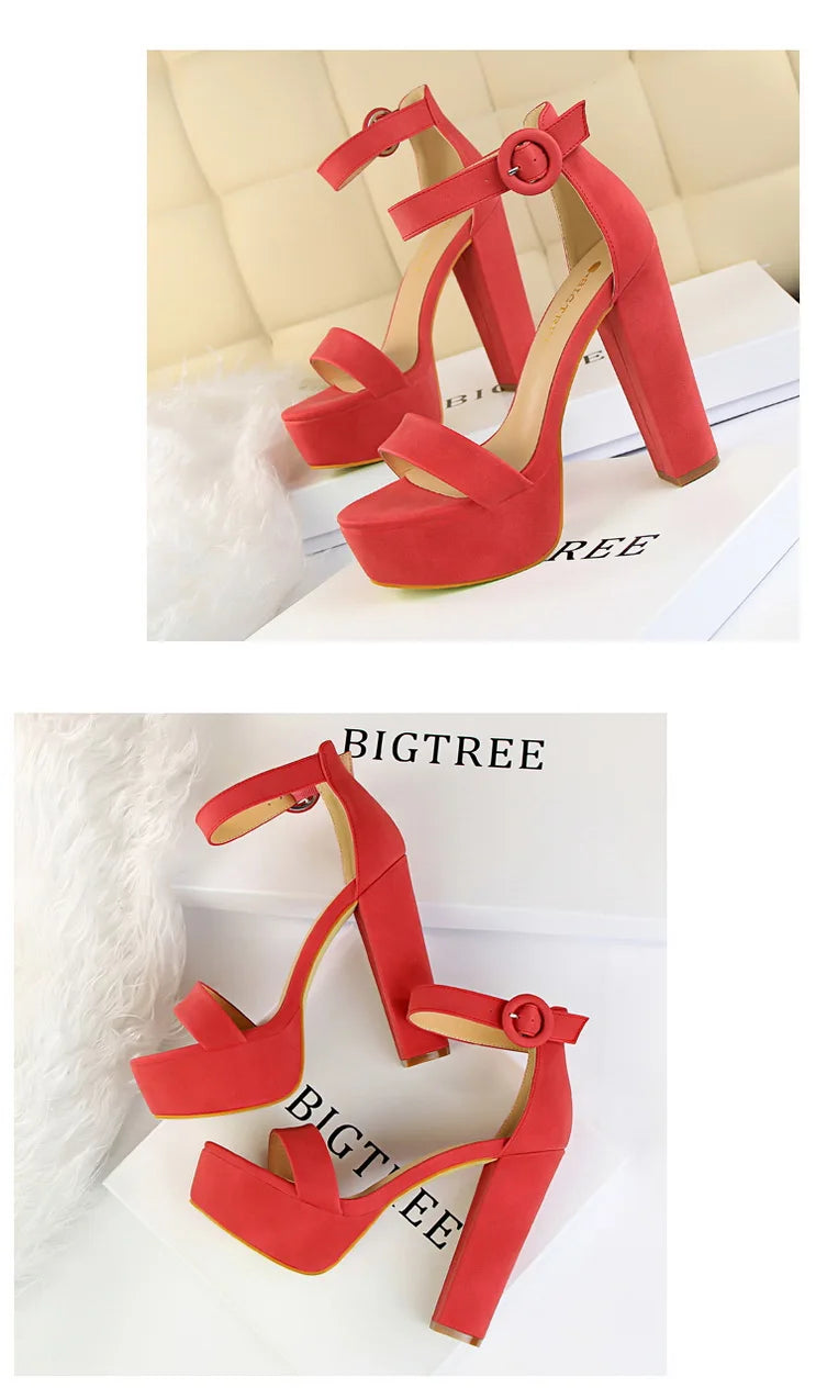 BIGTREE Pumps Block Heels Plateforme Boucle Femme – Sandales Sexy Fashion Talon Carré