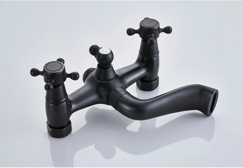 Robinet Baignoire Ìlot Sol Laiton Antique – Double Poignée, Bec Pivotant & Douchette | Style Vintage Salle de Bain